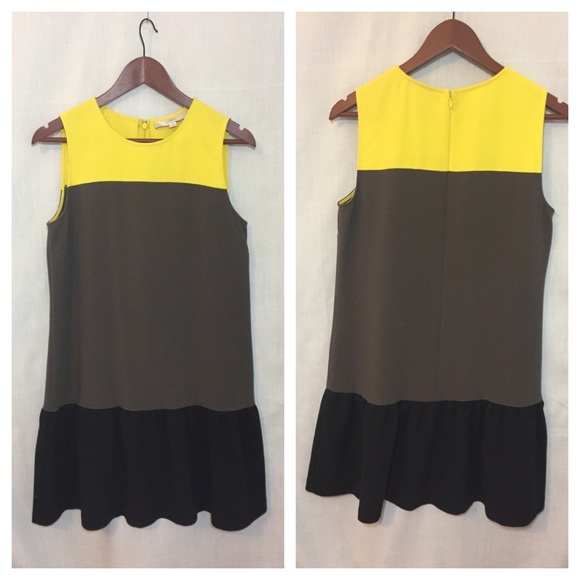 LOFT Lime Green ColorBlock Flounce DropWaist Dress - Picture 2 of 7